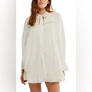 NWT Free People 5 o'clock Tea Time Mini Dress Linen Cream